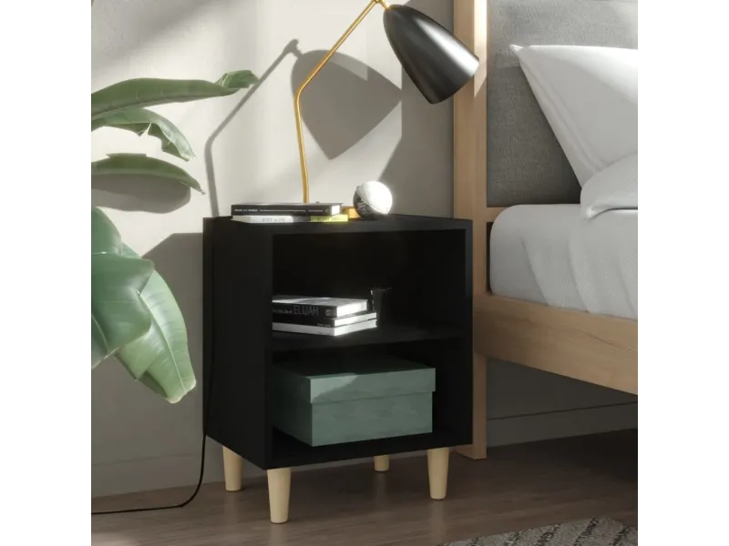 Tables de chevet avec pieds en bois 2 pcs Noir 40x30x50 cm
