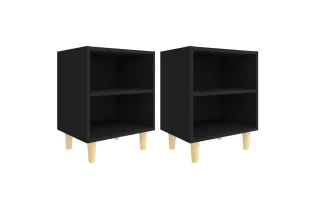 Tables de chevet avec pieds en bois 2 pcs Noir 40x30x50 cm 2