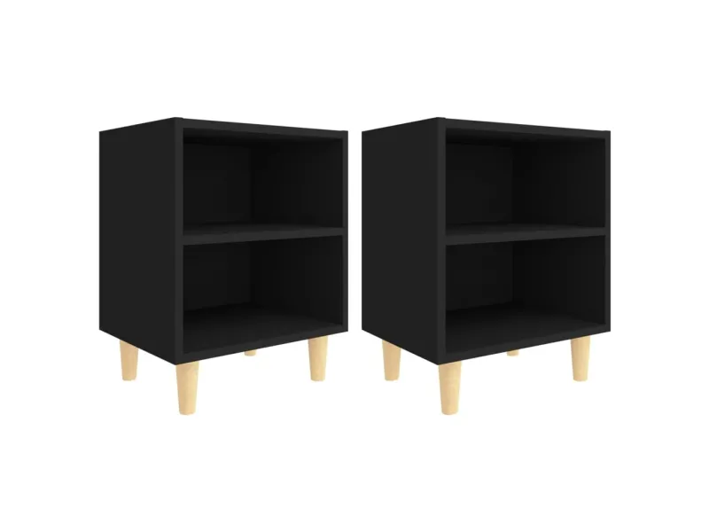 Tables de chevet avec pieds en bois 2 pcs Noir 40x30x50 cm