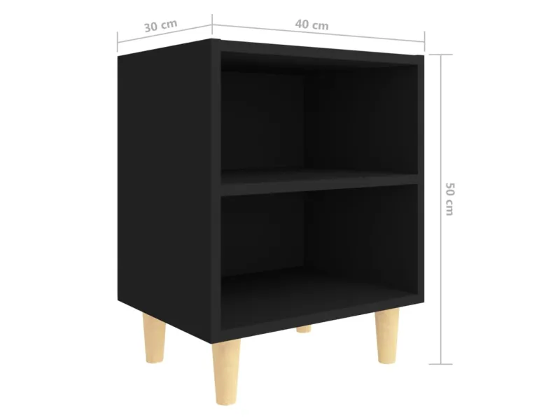 Tables de chevet avec pieds en bois 2 pcs Noir 40x30x50 cm