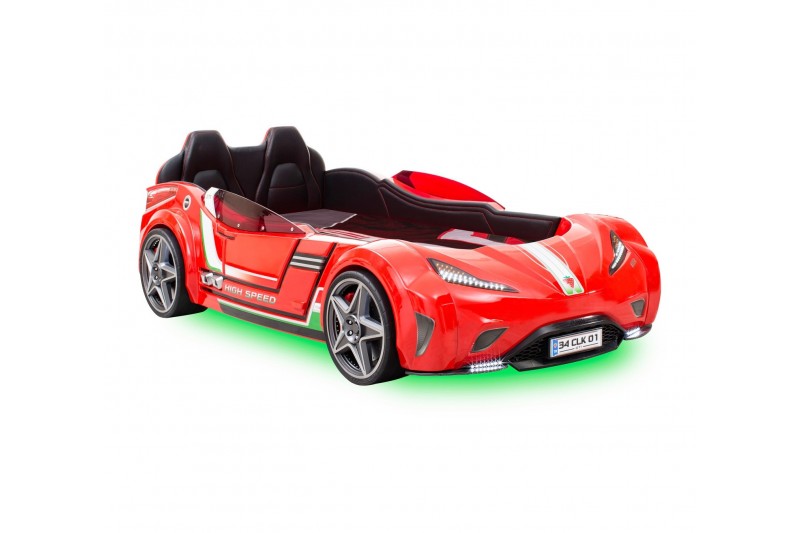Lit voiture design pour enfant  rouge laquée avec LED
