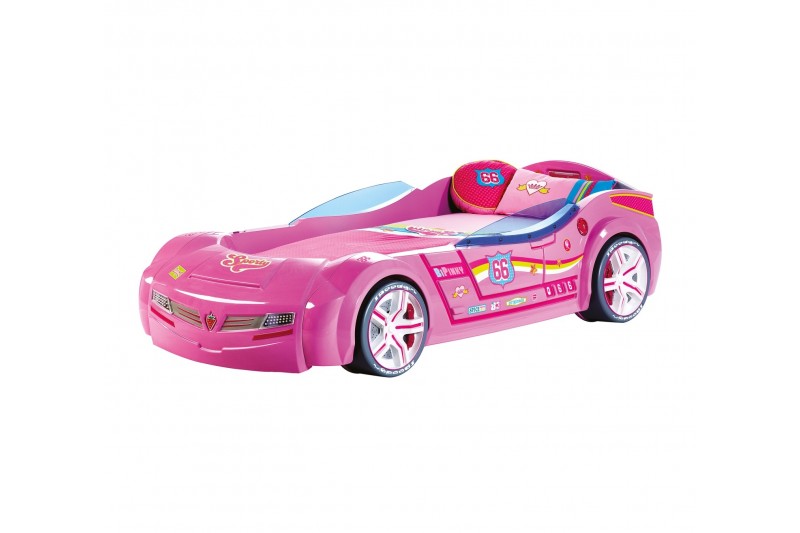 Lit voiture rose design pour enfant avec éclairage
