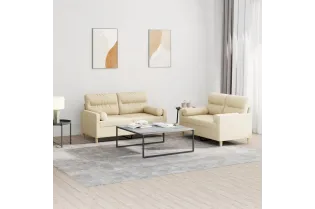 Ensemble de canapés 2 pcs avec coussins crème tissu