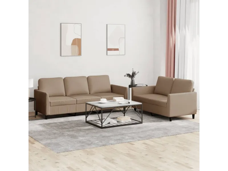 Ensemble de canapés 2 pcs avec coussins Cappuccino Similicuir