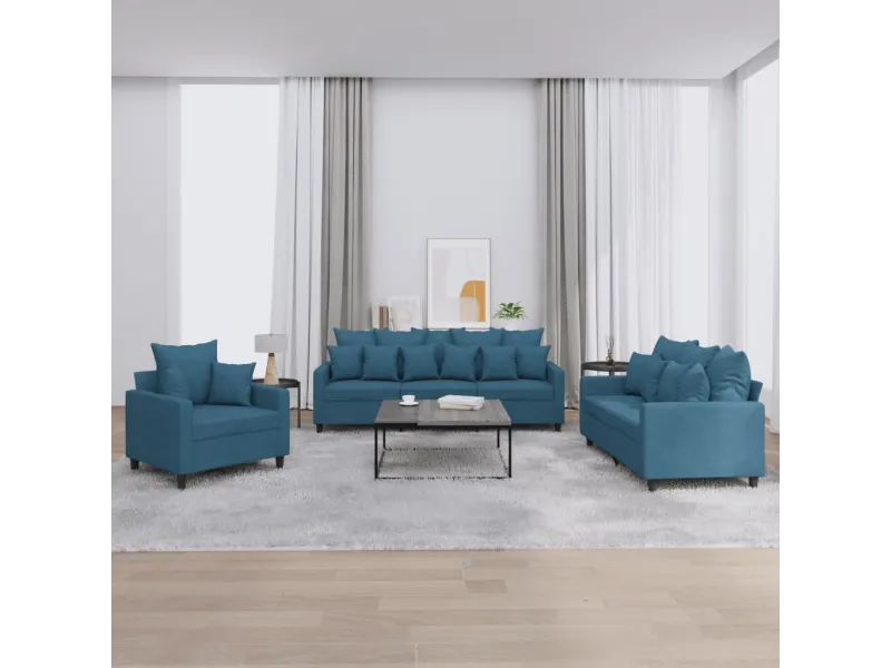 Ensemble de canapés 3 pcs avec coussins Bleu Velours