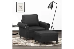 Fauteuil avec repose-pied Noir 60 cm Similicuir
