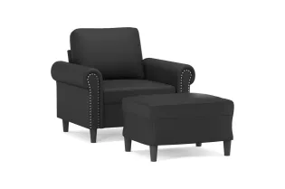 Fauteuil avec repose-pied Noir 60 cm Similicuir 2