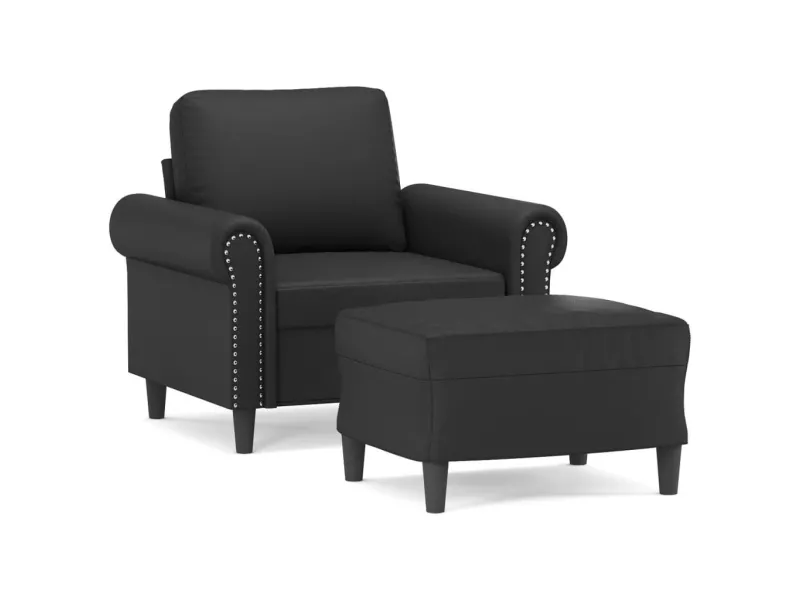 Fauteuil avec repose-pied Noir 60 cm Similicuir