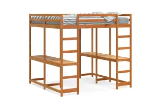 Lit superposé et bureau et échelle 180x200cm bois de pin massif 2