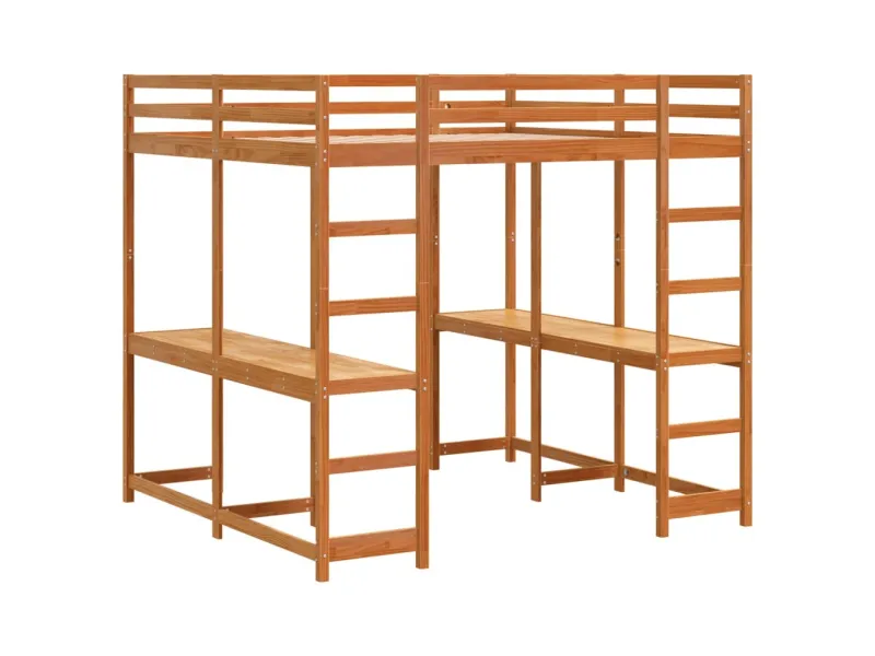 Lit superposé et bureau et échelle 180x200cm bois de pin massif