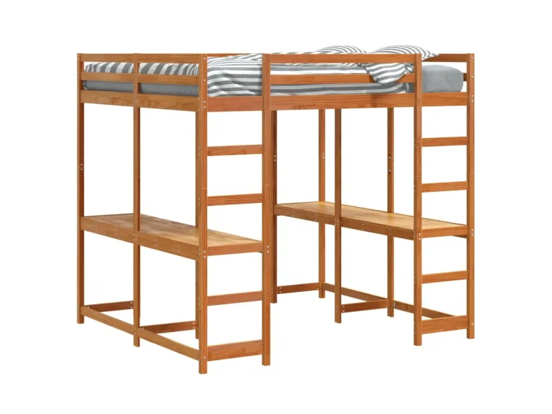 Lit superposé et bureau et échelle 180x200cm bois de pin massif