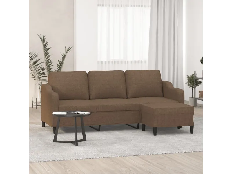 Canapé à 3 places avec repose-pieds Marron 180 cm Tissu