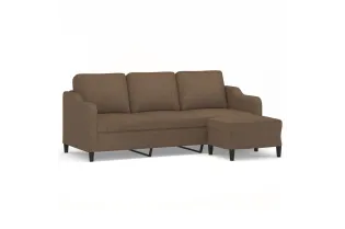 Canapé à 3 places avec repose-pieds Marron 180 cm Tissu 2