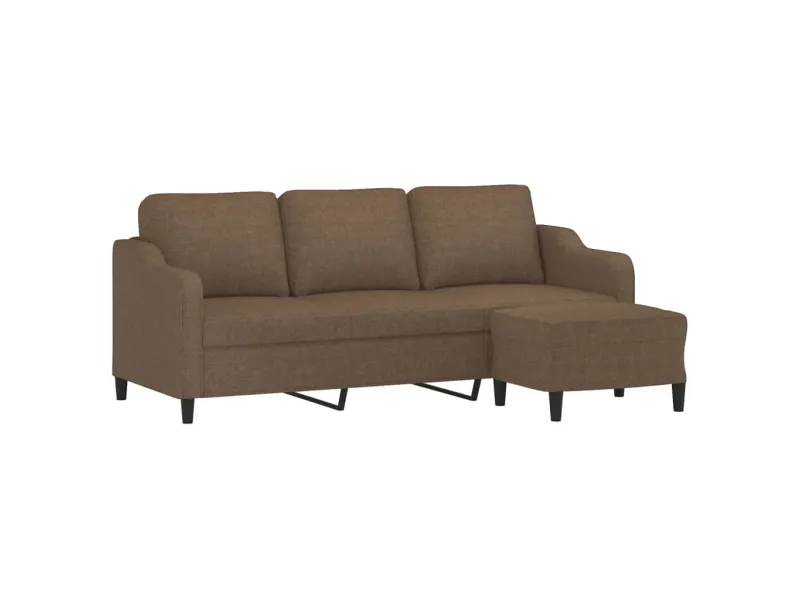 Canapé à 3 places avec repose-pieds Marron 180 cm Tissu