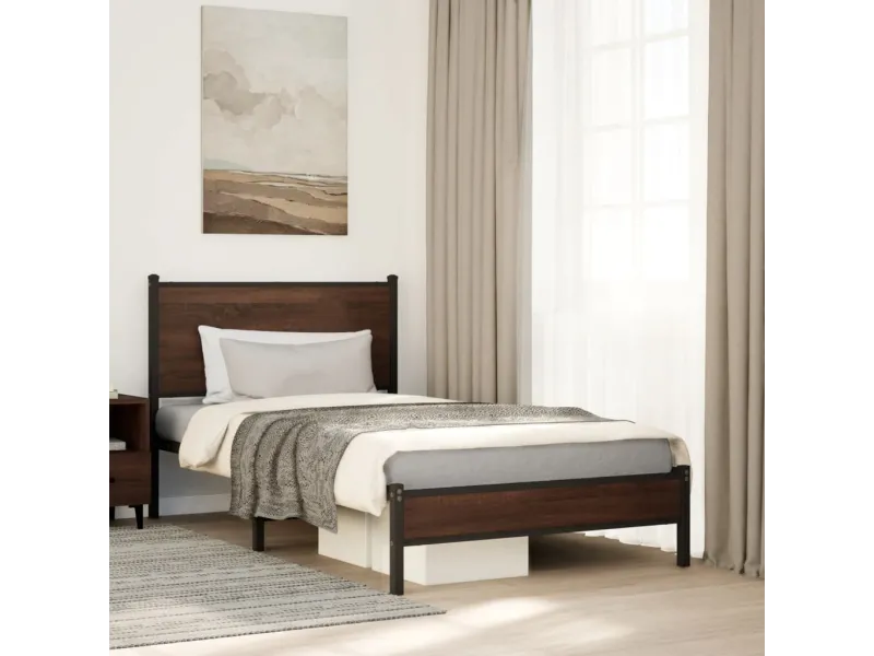 Cadre de lit en métal sans matelas chêne marron 100x190 cm