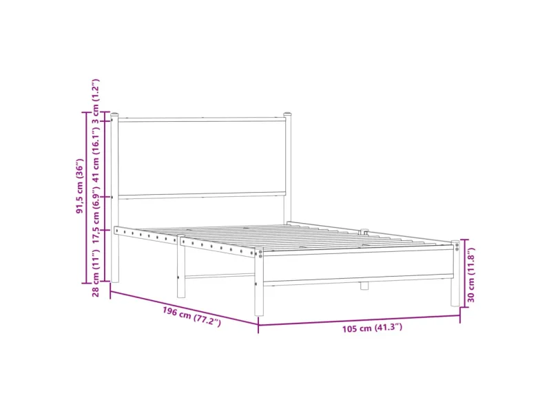 Cadre de lit en métal sans matelas chêne marron 100x190 cm
