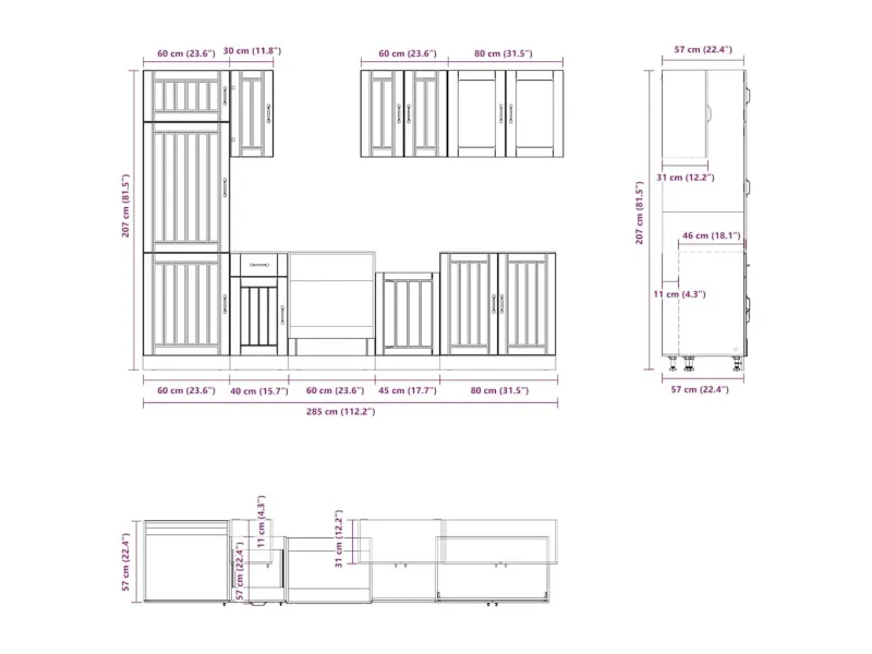 Ensemble d'armoires cuisine 8pcs Kalmar blanc bois d'ingénierie