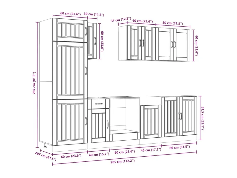 Ensemble d'armoires cuisine 8pcs Kalmar blanc bois d'ingénierie