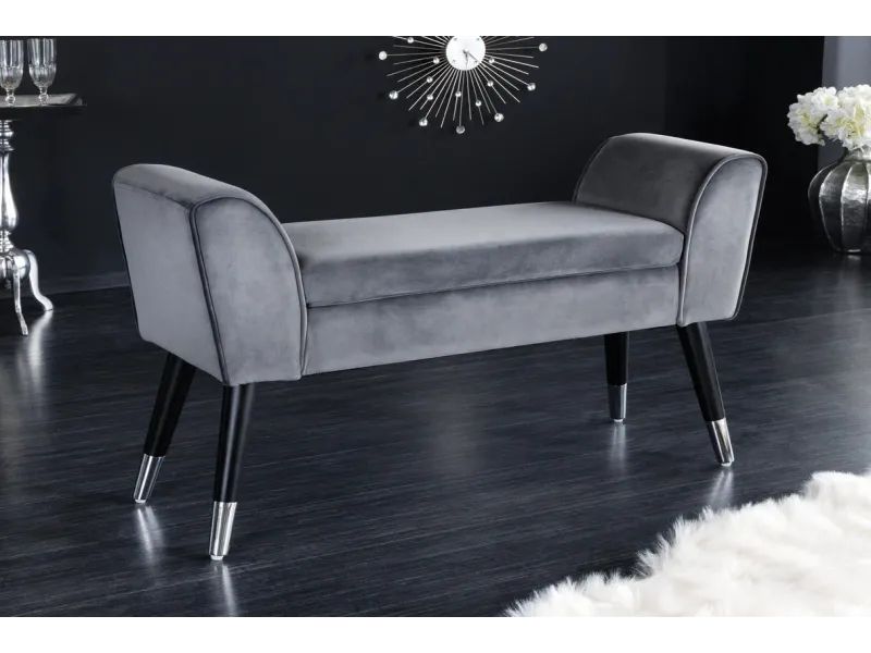 Banc SCARLETT 90 cm – Élégance et modernité en velours gris