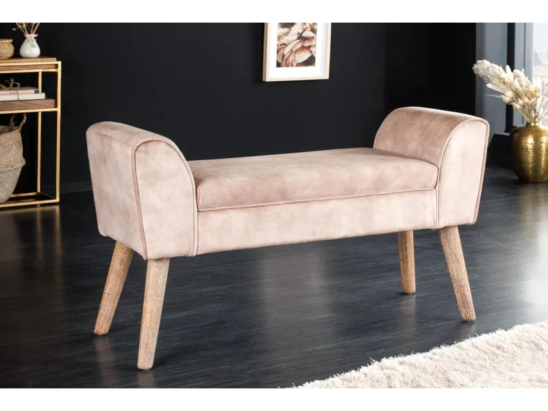 Banc SCARLETT 90 cm – Élégance et douceur en velours beige café