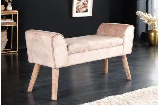 Banc SCARLETT 90 cm – Élégance et douceur en velours beige café 2