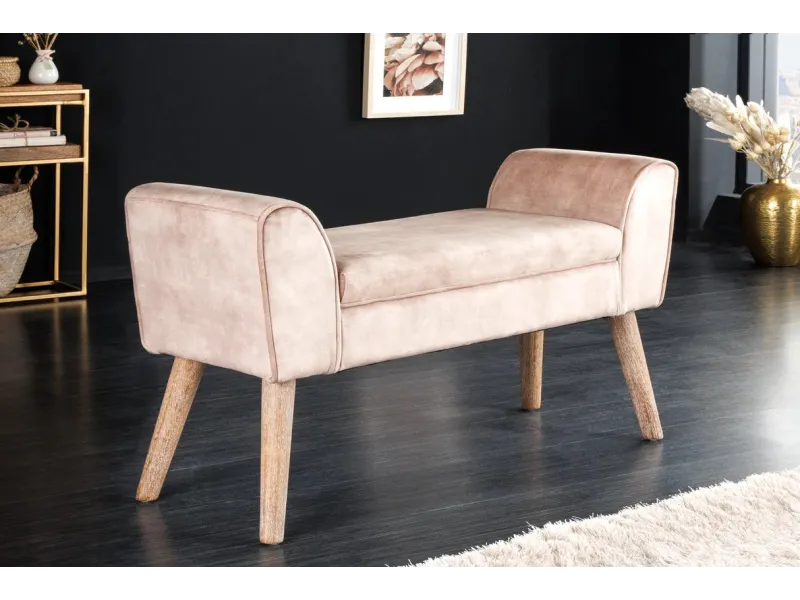 Banc SCARLETT 90 cm – Élégance et douceur en velours beige café