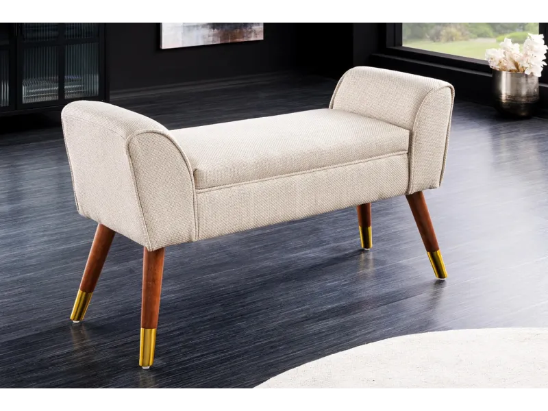 Banc SCARLETT 90 cm – Élégance rétro en tissu texturé beige