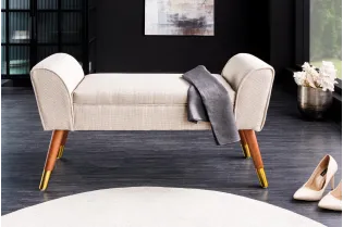 Banc SCARLETT 90 cm – Élégance rétro en tissu texturé beige 2