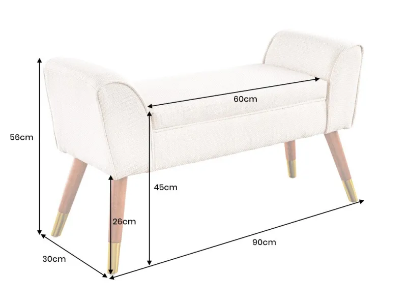 Banc SCARLETT 90 cm – Élégance rétro en tissu texturé beige