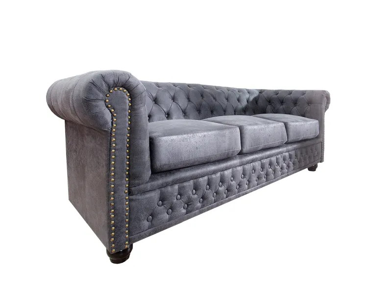 Canapé CHESTERFIELD 3 Places en Microfibre Gris Antique – Élégance, Confort et Robustesse