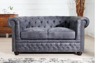 Canapé CHESTERFIELD 2 Places en Microfibre Gris Aspect Antique – Élégance et Confort au Rendez-vous 2