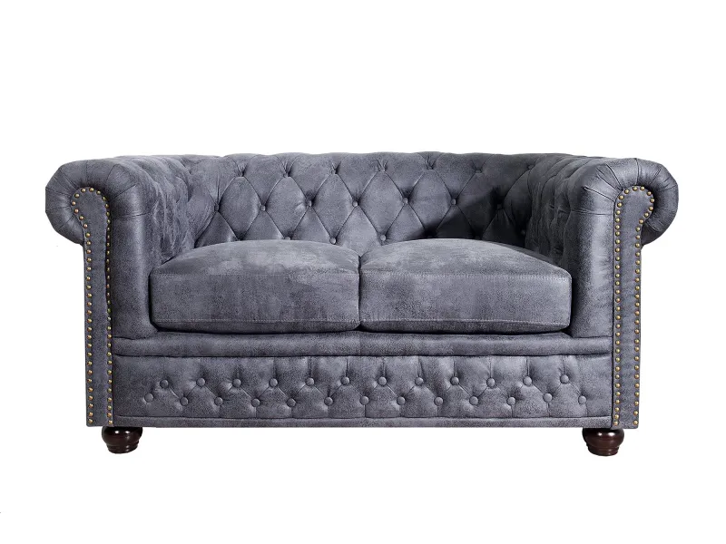 Canapé CHESTERFIELD 2 Places en Microfibre Gris Aspect Antique – Élégance et Confort au Rendez-vous
