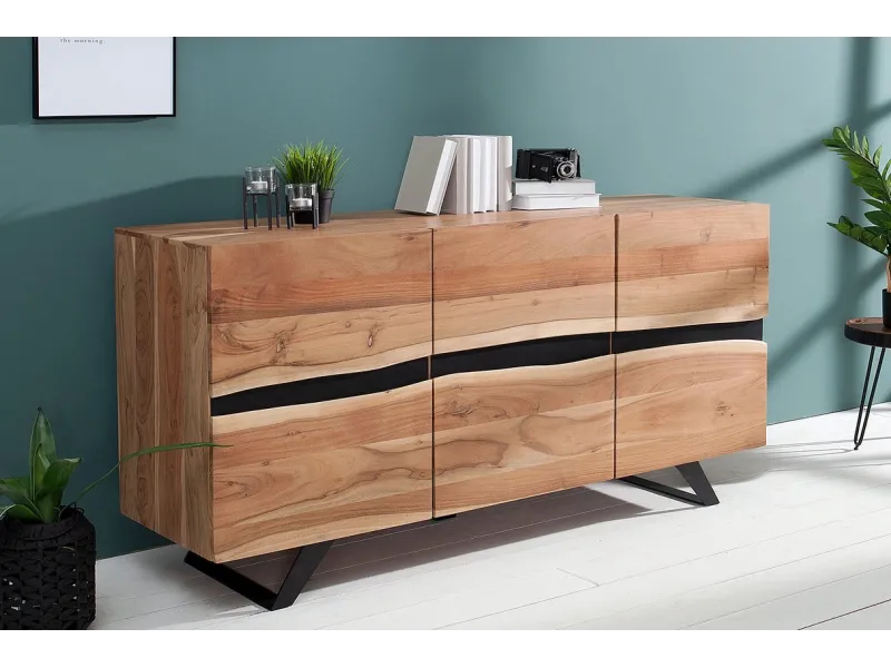 Buffet Haut style minimal en bois acacia 140cm pas cher