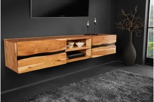Meuble tv bois massif |Meuble tv design coloris naturel et noir à 2...
