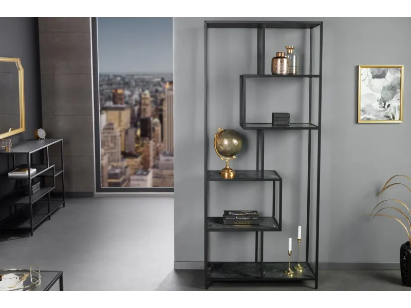 Bibliothèque design industriel coloris naturel en bois acacia massi...