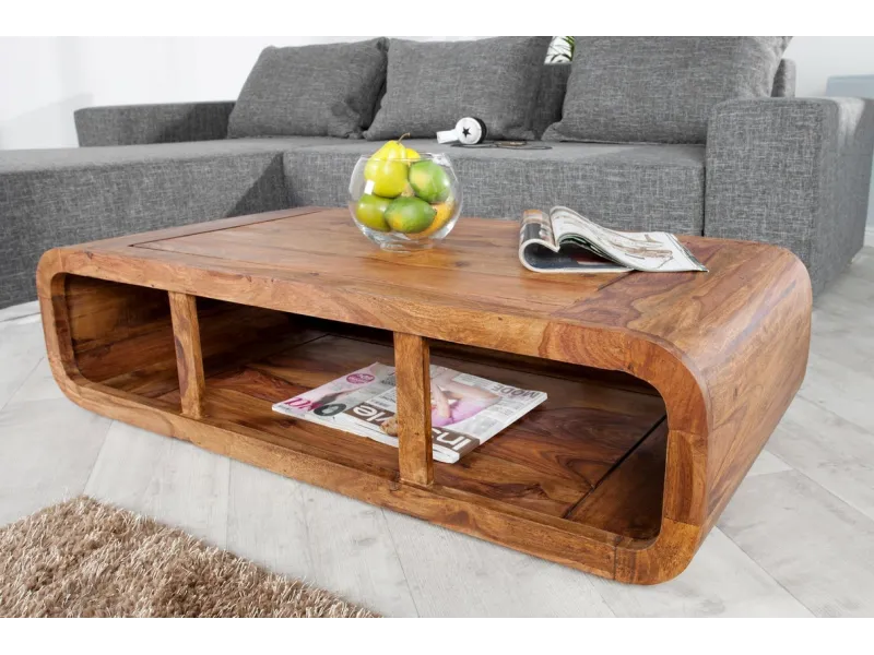 Table basse design rétro de 100cm coloris naturel en bois massif av...