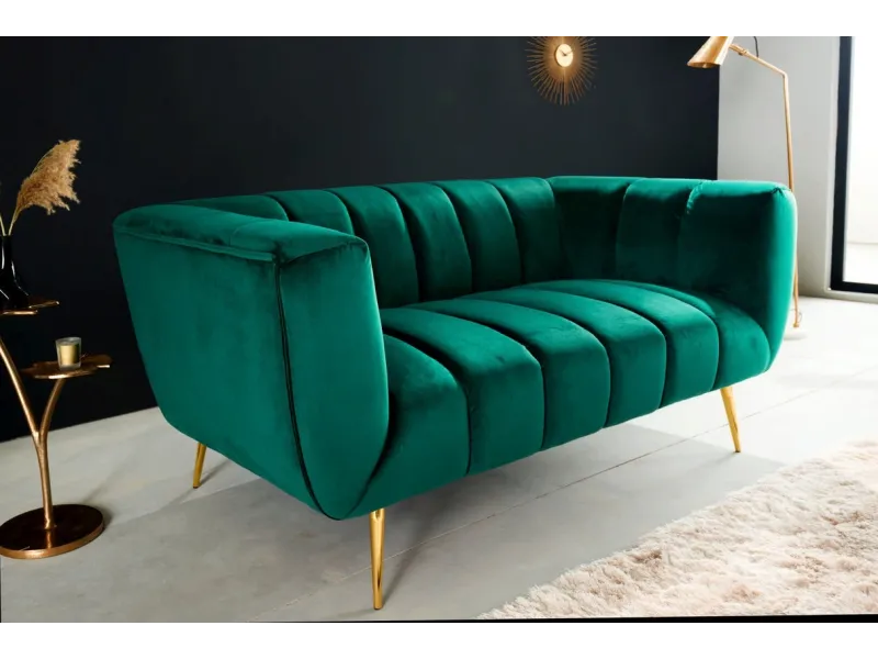 Canapé vert émeraude style rétro 225cm pas cher