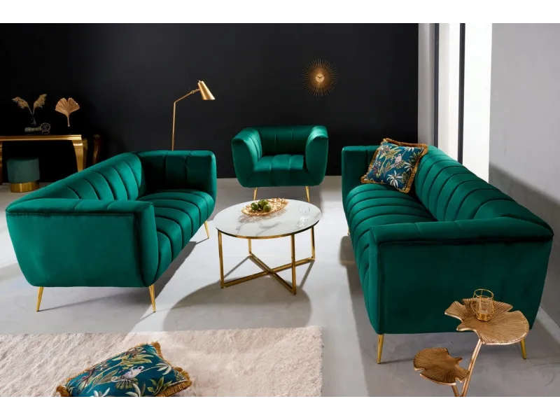 Canapé vert émeraude style rétro 225cm pas cher