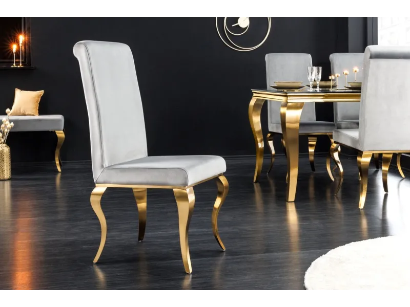 Chaise de salle à manger design baroque coloris gris argenté home |...