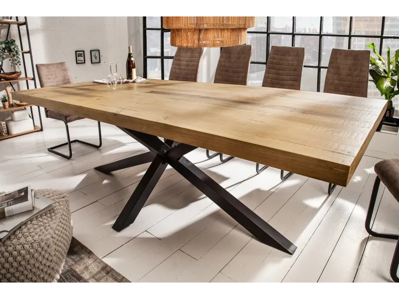 Table à manger en bois massif coloris naturel 200cm pas cher