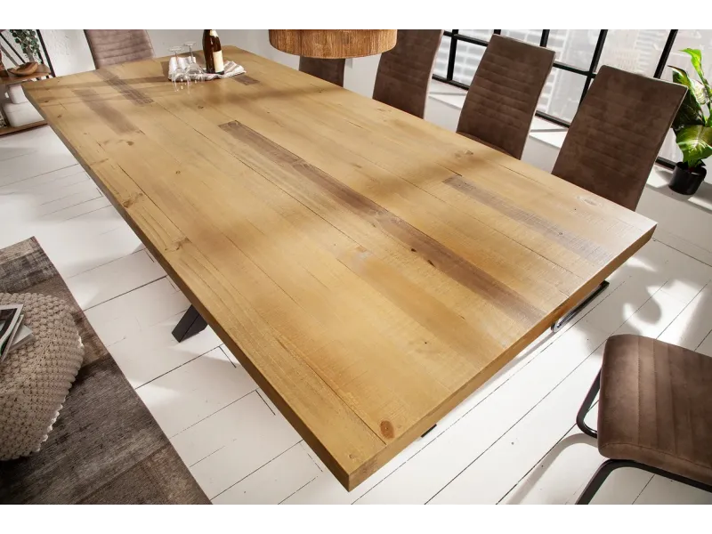 Table à manger en bois massif coloris naturel 200cm pas cher