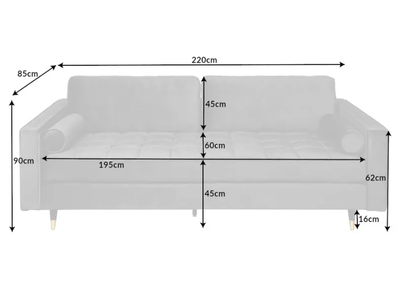 Canapé Moderne 3 Places en Velours – 220 cm de Confort Chic, Disponible en 5 Couleurs Élégantes