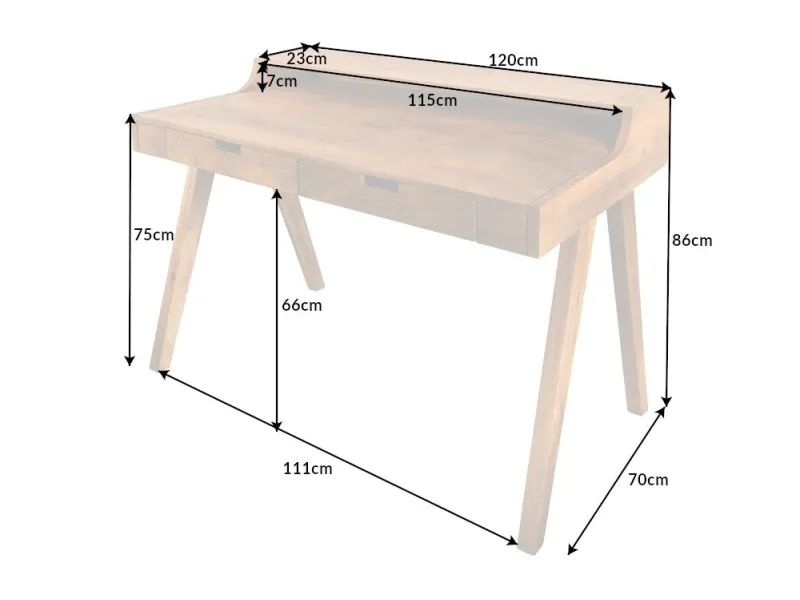 Bureau Davenport MONSOON 120 cm – Bois de Manguier Naturel avec Marques de Scie