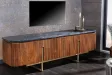 Meuble TV Gatsby 160cm en bois de manguier plateau marbre noir piètement doré