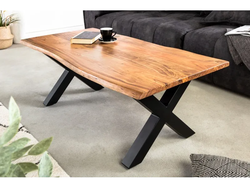 Table basse acacia 110cm coloris naturel en bois massif pas cher