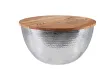 Table basse Ronde Orient Rangement Argent 60cm Bois d'Acacia Massif