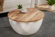 Table basse Ronde Orient Rangement Argent 60cm Bois d'Acacia Massif