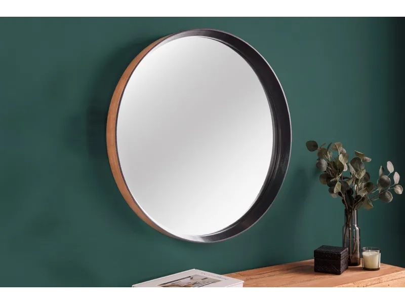 Miroir artisanal en bois de chêne 70 cm, coloris naturel et noir