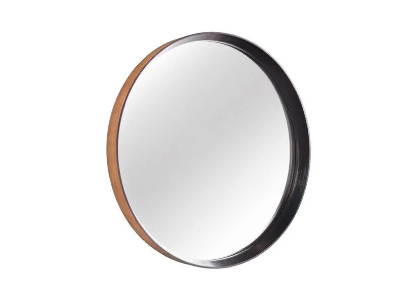 Miroir artisanal en bois de chêne 70 cm, coloris naturel et noir
