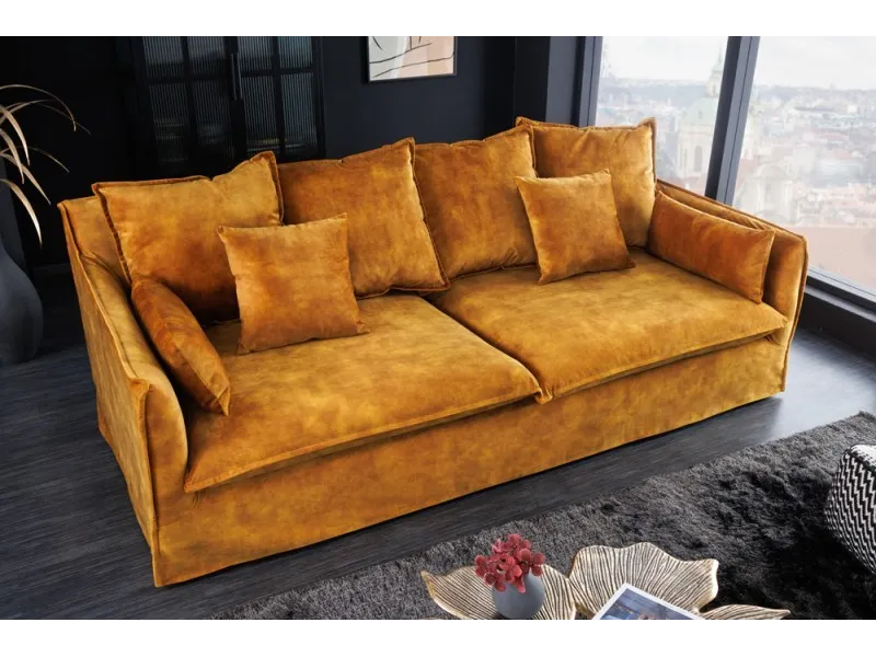 Grand canapé 3 places 215cm housse amovible en lin coloris bleu aqua pas cher